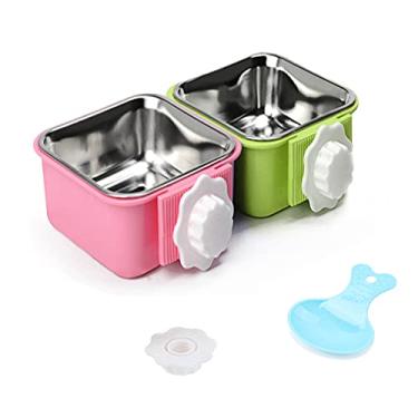 Imagem de Tigela para cães, aço inoxidável, removível, para alimentos, água, copo, gaiola, animais de estimação, com suporte de parafuso para cães, filhotes, gatos, coelhos, pássaros, pequenos animais (grande (pacote com 2))