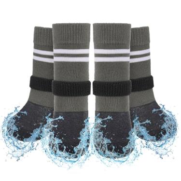 Imagem de SCENEREAL Botas antiderrapantes para cães e protetores de patas para piso de madeira, meias estendidas para cães para evitar lamber patas, sapato de chuva de neve impermeável para cães idosos de