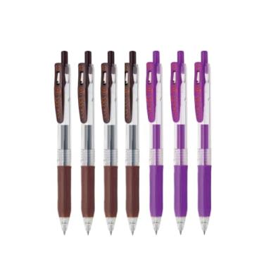 Imagem de Caneta de tinta gel retrátil Zebra Sarasa Clip 0,3 mm, conjunto 4 marrom (JJH15-E) e 3 roxo (JJH15-PU)
