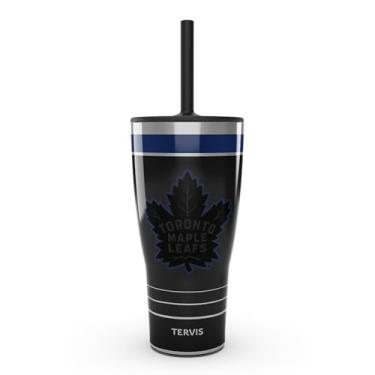 Imagem de Tervis Traveler NHL Toronto Maple Leafs - copo de viagem com isolamento térmico de parede tripla para jogo noturno mantém as bebidas frias e quentes, 850 g com tampa de palha, aço inoxidável