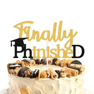 Imagem de Congrats PHD Cake Topper - Finally PhinisheD Cake Decor, Philosophy College Graduation Party Decoration Gold Glitter