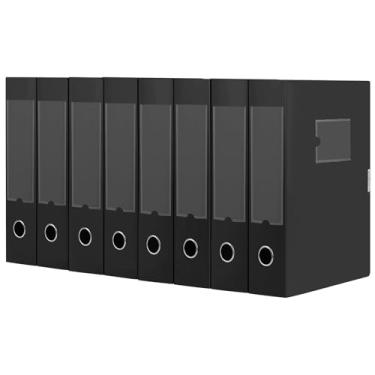 Imagem de HUA JIE A4 Caixas de arquivo de armazenamento de plástico com tampa, organizador de pasta de arquivos, caixa de arquivamento de documentos para escritório, 70 × 7,5 x 23,5 cm, preta (pacote com 8)