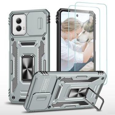 Imagem de Jeylly Capa para Moto G Power 5G 2024 com protetor de tela e capa de lente de câmera deslizante, suporte de anel giratório 360 funciona com suporte magnético para carro, capa à prova de choque para