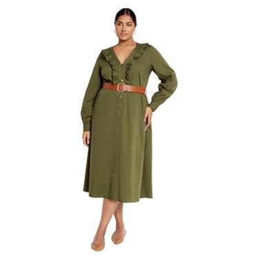 Imagem de City Chic Vestido feminino com cinto Zoe, Caqui, 25 Plus Size