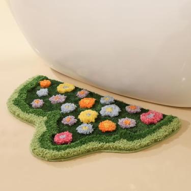 Imagem de Tapete de musgo - Tapete de banho fofo de musgo verde de flor antiderrapante - lavável absorvente de água tapetes de banheiro 3D tapete de musgo para quarto, piso de banheiro, 81 × 50 cm, verde musgo