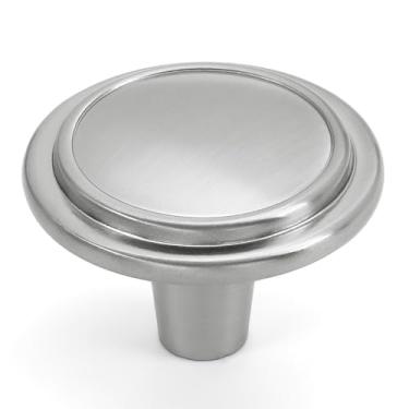 Imagem de Z6.D31 Hestia Hardware Anel superior redondo Cabine Puxadores - 1,21 polegadas de diâmetro, 10/25 pacote, 1.21" Diameter, 0.86" Height, Satin Nickel