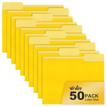 Imagem de ViVin Pasta de arquivo, pacote com 50 pastas de arquivo coloridas com abas de corte de 1/3, serve para papel tamanho carta de 8,5 x 11, pastas Manilla para documentos escolares de escritório em casa