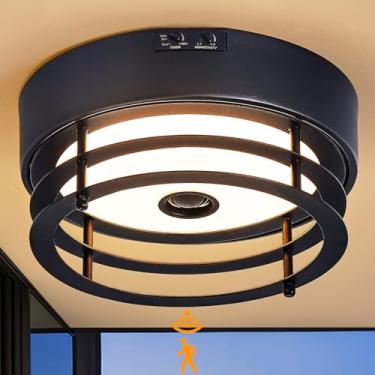Imagem de Yisuro Luz De Teto Externa Com Sensor De Movimento, Luz De Teto Embutida Para Varanda, Luminária De Teto Externa Com 3 Modos, Luz De Teto Quadrada Para Varanda, Pátio, Varanda, Garagem (Led Preto E