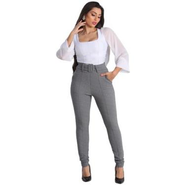 Imagem de Calça Feminina Crepe Calca Com Cinto Forrado Skinny Cintura Alta Socia