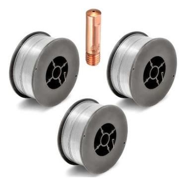 Imagem de Kit 3 Arames Mig Revestido Uso Sem Gás 0,8mm E71t-sg - 1kg Galzer + 1 