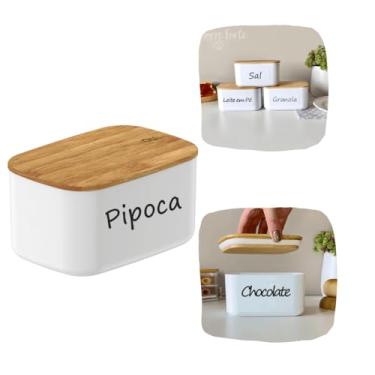 Imagem de Pote Hermético Tampa De Bambu Organizador Porta Mantimentos 650ml (Pipoca)
