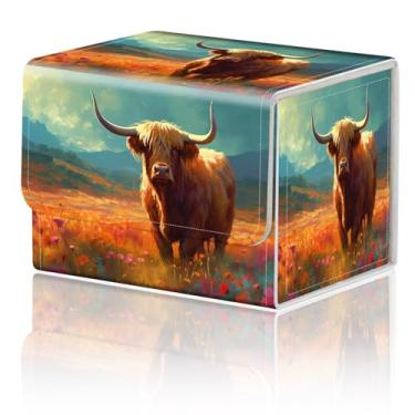 Imagem de Caixa de armazenamento de jogos de cartas TCG Deck Box MTG Card Box Organizer Trading Card Box Commander Deck Box TCG Card Storage Box Magnetic Closure Creative Pattern até 200 cartas, uma vaca