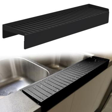 Imagem de Protetores de borda de silicone Kitlers – Acessórios de pia multifuncionais, protetor contra respingos e tapete de drenagem para cozinha, pia de banheiro, aço, granito, bancadas de quartzo (preto)