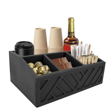 Imagem de Organizador do Saquinho de chá, Porta -voz Multifuncional de Madeira Com 5 Compartimentos, Organizador de chá Dividido, Caixa de Armazenamento de chá, Caddie de Saquinh (Preto)