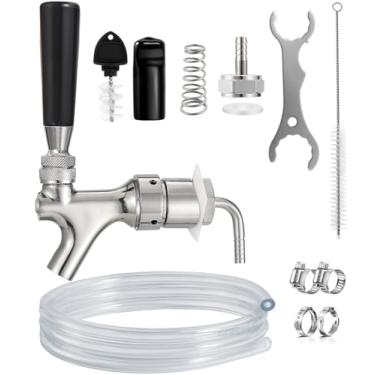 Imagem de Hilangsan Kit de torneira Kegerator Torneira de cerveja de aço inoxidável Peças Kegerator Peças de reposição Kegerator Torneira de cerveja de fechamento automático 3/16 Tubo de linha de cerveja Kit de