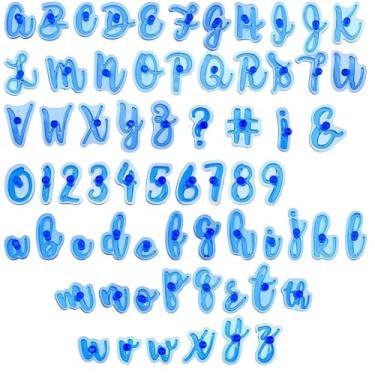 Imagem de SUNNYCLUE 66 peças de carimbos de bolo com letras, número de biscoitos, fondant de plástico azul, caracteres de escrita à mão, alfabetos, números, cortadores de impressão em maiúscula, ferramenta em
