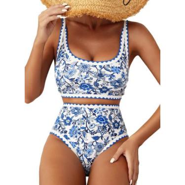 Imagem de Conjunto de biquíni feminino Herseas com estampa floral de cintura alt