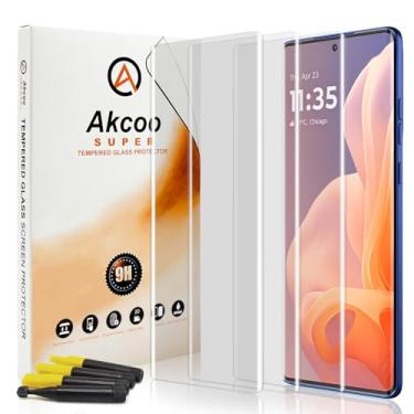 Imagem de Akcoo Protetor de tela para Motorola G85 5G, conjunto UV de vidro temperado [pacote com 3], adesivo de tela inteira, toque sensível, dureza 9H, antiarranhões, compatível com impressão digital