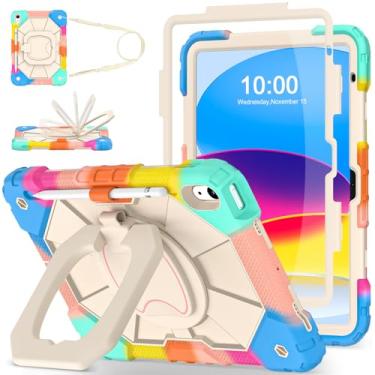 Imagem de WESOROL Capa para iPad (A16) 11ª/10ª geração 2025/2022 com protetor de tela, suporte giratório para lápis, alça de ombro, capa resistente à prova de choque para iPad 10ª geração, capa infantil, azul