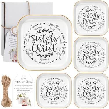 Imagem de Landical 5 conjuntos de bandeja de joias de cerâmica, bandeja de pratos, presentes religiosos e cristãos para mulheres, presentes de confirmação de incentivo com cartões de incentivo para irmã, filha