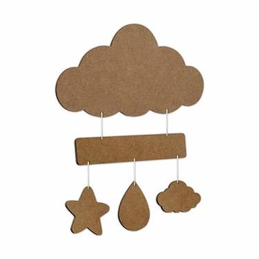 Imagem de Porta Maternidade Para Quarto Infantil Nuvem Com Plaquinhas Em Mdf Cor:NATURAL;Tamanho:30,3x37,9 cm