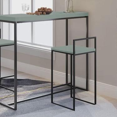 Imagem de Banqueta Alta Com Encosto Lino Industrial Balcão Bistrô Ferro Preto mdf Madeira Verde Oliva- Ahz Móveis