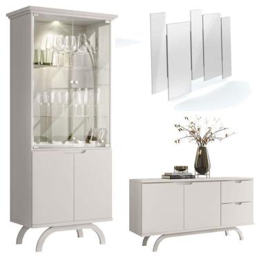 Imagem de Cristaleira E Aparador Buffet Vicenza Com Espelho Isadora Off White - New Ceval
