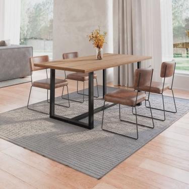 Imagem de Conjunto Mesa de Jantar Rústica de Madeira Maciça com 4 Cadeiras Aço Roma