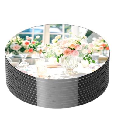 Imagem de Pacote com 10 peças centrais redondas espelhadas para decoração de mesas, centro de mesa de acrílico de 25,4 cm, bandeja de espelho, placa de vela, peça central para decoração de mesa de casamento