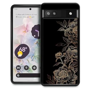 Imagem de CARLOCA Capa para Google Pixel 7A, estampa de flor de peônia estampada preta ultra proteção à prova de choque de silicone macio TPU antiderrapante para Google Pixel 7A