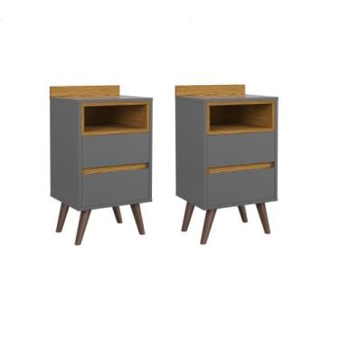 Imagem de Kit Com 2 Mesas De Cabeceiras Com Pés Retrô  2 Gavetas E 1 Nicho - Ála