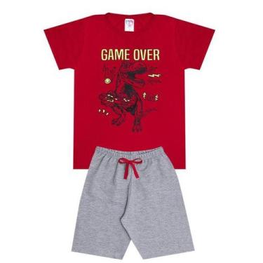 Imagem de Conjunto de Verão Infantil Masculino Blusa Vermelha e Shorts Game Over