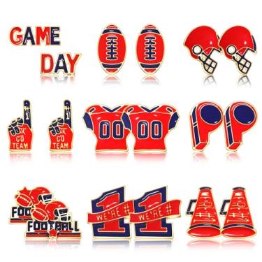 Imagem de 9 pares de brincos femininos de dia de jogo para futebol, vermelho, azul, acessórios espirituais, joias esportivas, roupas de futebol, lembrancinhas de festa, presentes, Zinco, Sem pedra preciosa