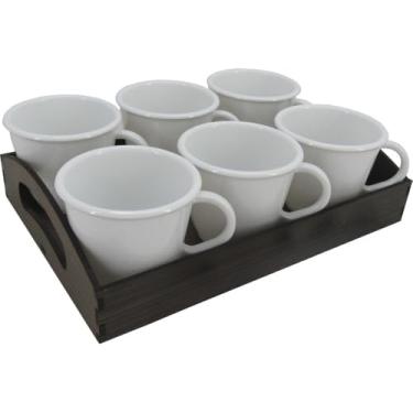 Imagem de Conjunto de bandejas (com 6 xícaras) Escolha sua cor (Bandeja Marrom Xic Branca)