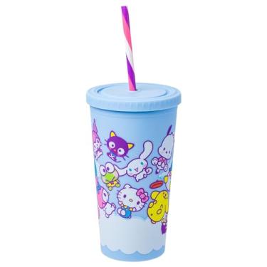 Imagem de Silver Buffalo Sanrio Hello Kitty and Friends Featuring Little Twin Stars, My Melody, Kuromi, Keroppi, Chococat, Cinnamoroll, Pompompurin, Pochacco, Tuxedo Sam, Badtz-Maru Copo de plástico fosco, 590