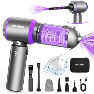 Imagem de Milunho Aspirador de carro portátil sem fio com motor sem escova, sucção potente de 15000PA e espanador de ar comprimido 4 em 1, soprador de ar e bomba, aspirador portátil sem fio, aspirador de carro