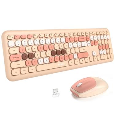 Imagem de MOFii Conjunto de teclado e mouse sem fio, teclado colorido de tamanho completo com teclado numérico e mouse silencioso para PC Desktop Windows (chá de leite)