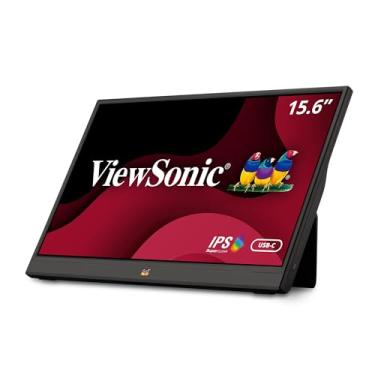Imagem de ViewSonic Monitor portátil VA1655 15,6 polegadas FHD 1080p IPS com ergonomia de inclinação móvel, 250nits, USB-C, Mini HDMI, capa protetora para PC, laptop, celular, tablet, alto-falante, leve