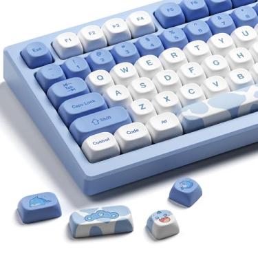 Imagem de Lindas teclas Dolphin, XVX MOA Profile Blue Keycaps 145 teclas PBT Dye-Sublimation Custom Keyboard Keycaps, 75% de teclas para Cherry Gateron MX Switches Mac Windows PC Teclado - Azul Marshmallow