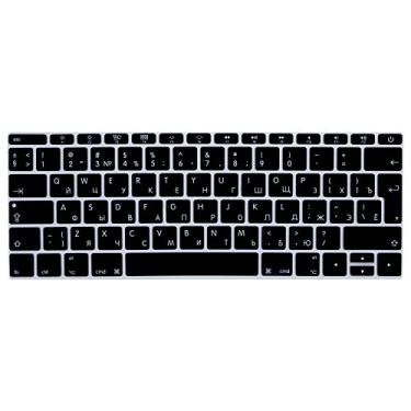 Imagem de HRH Capa de silicone para teclado em idioma russo para MacBook Pro 33.0 cm A1708 A1988 No Touch Bar (2018 2017 2016) e M12 A1534 com tela Retina (2015) e A1931(2018) Protetor de teclado europeu