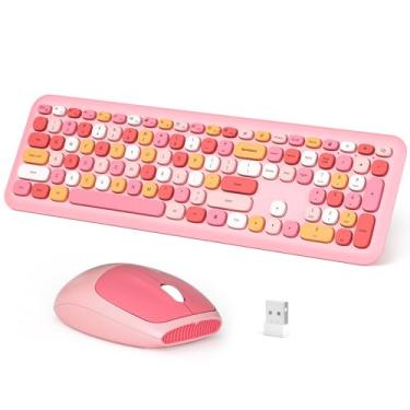Imagem de Combo de teclado e mouse sem fio, teclado Dilter de tamanho completo e mouse conectado de 2,4 GHz para Windows, computador, desktop, PC, notebook, laptop (rosa colorido)