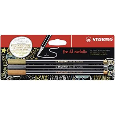 Imagem de STABILO Caneta metálica premium com ponta de feltro 68 metálica - ouro/prata/cobre, conjunto de 3