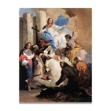 Imagem de A Virgem com Seis Santos Giovanni Battista Tiepolo Impressão em tela – Obra-prima rococó barroca, pintura escolar de Veneza, pintura a óleo decorativa para galeria doméstica 30 x 39 cm