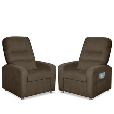 Imagem de Kit 02 Poltrona Do Papai Reclinável Confortável Suede Marrom Sistema R