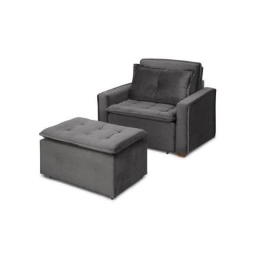 Imagem de Poltrona Do Papai Reclinável Com Puff Filadélfia Veludo Cinza Grafite - Meu Estofado