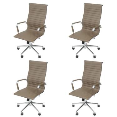 Imagem de Kit 4 Cadeiras Para Escritório Presidente Esteirinha Com Relax Corino 3301 Or Design Fendi