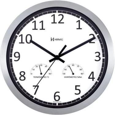 Imagem de Relógio De Parede Alumínio Higrômetro E Termômetro Branco Herweg 6723 único