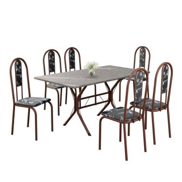 Imagem de Conjunto Sala De Jantar Mesa Retangular 140x75cm Tampo Granito Topázio 6 Cadeiras Linda Yescasa Preto Floral-marrom