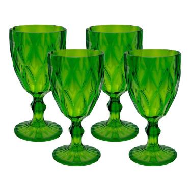 Imagem de Jogo 4 Taças De Acrílico Verde Diamond Diamante Festa Piscina Plástico 330ml Lyor