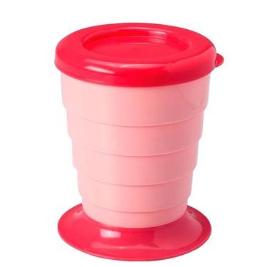 Imagem de Copo Portátil Retrátil Rosa 330ml Fácil Transportar Bolsa - Plasútil